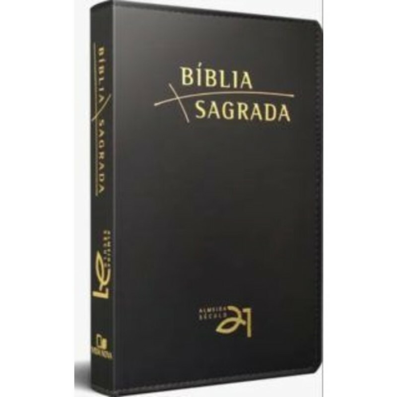 Biblia Almeida Século 21 Letra grande luxo couro simulado preto