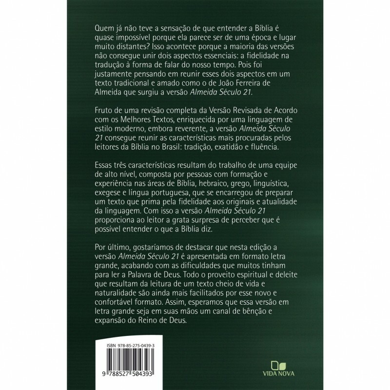 Bíblia Almeida Século 21| Letra Grande | Brochura | Verde | Com Capa Cristal