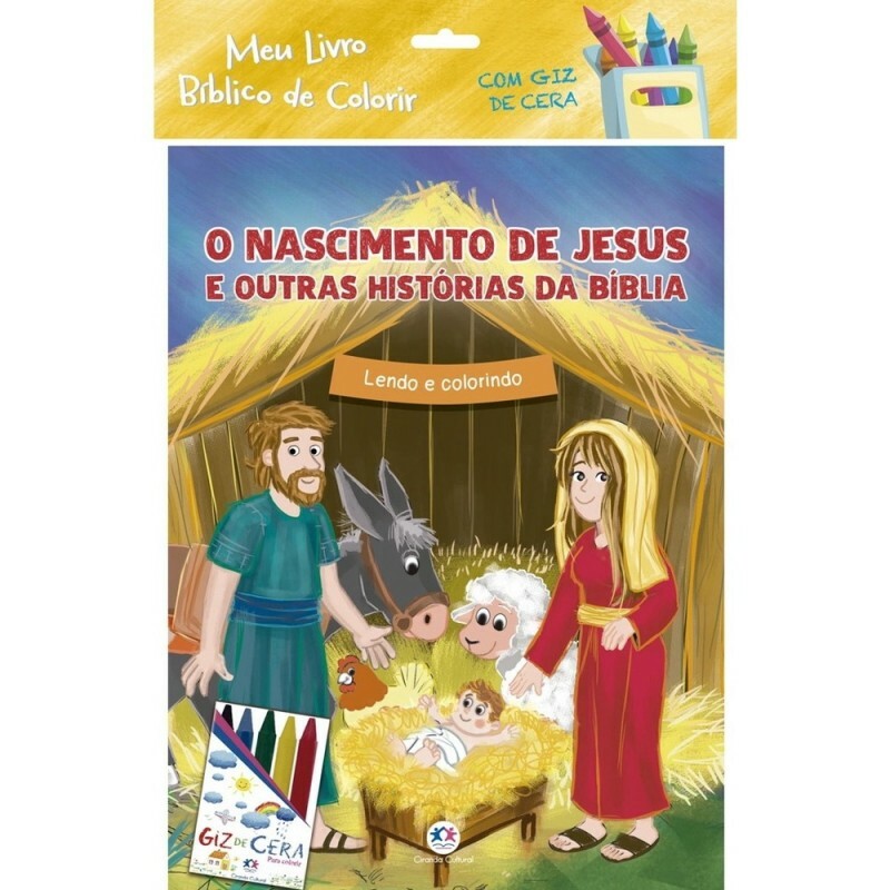 Meu livro biblico para colorir | O nascimento de Jesus | livro e giz de cera